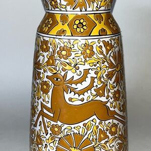 Vintage Handmade Nassos Rodos Hellas Leaping Deer Vase Greek Christmas 11”x5.5”